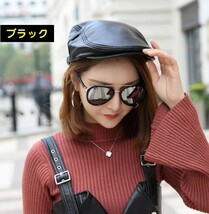 ベレー帽 羊革 本革 帽子 ハンチング レディース メンズ レザー 防寒 プレゼント 保温防寒 春秋冬 男女兼用 フリーサイズ☆ブラック_画像1