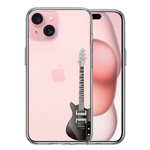 iPhone15Plus ケース クリア エレキギター　黒 スマホケース 側面ソフト 背面ハード ハイブリッド