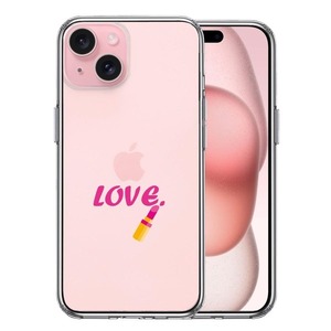 iPhone15Plus ケース クリア レディース 口紅 LOVE 愛 スマホケース 側面ソフト 背面ハード ハイブリッド