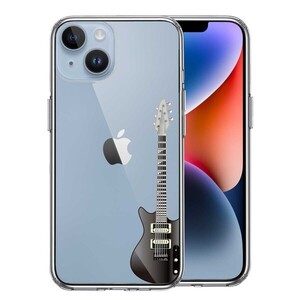 iPhone14Plus ケース クリア エレキギター　黒 スマホケース 側面ソフト 背面ハード ハイブリッド