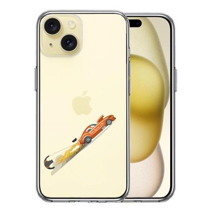 iPhone15Plus ケース クリア レーシングカー 車 オレンジ スマホケース 側面ソフト 背面ハード ハイブリッド