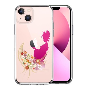 iPhone13mini ケース クリア 日本女性 着物少女 スマホケース 側面ソフト 背面ハード ハイブリッド