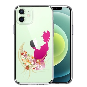 iPhone12mini ケース クリア 日本女性 着物少女 スマホケース 側面ソフト 背面ハード ハイブリッド