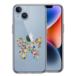 iPhone14Plus ケース クリア カラフル 蝶々 スマホケース 側面ソフト 背面ハード ハイブリッド