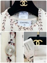 1回極美品　定価90万　CHANEL シャネル　シルクリボン　ブラウス 36 ココマーク入プリント ロゴ入シェルボタン 国内購入 P42657V31306_画像5