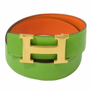 【送料無料】【本物】人気★HERMES★エルメス★Hベルト★レディース★65★レザー×GP★アップルグリーン×オレンジ★リバーシブル★□B刻印