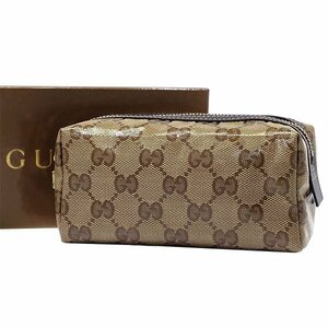 【送料無料】【本物】GUCCI★グッチ★コスメポーチ★GGクリスタル★181878★ブラウン★小物入れ★ゴールド金具★コーティングキャンバス★