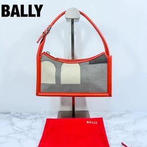 【超美品】　バリー BALLY キャンバス　ビッグロゴ　ハンドバッグ　トートバッグ　バッグ　ミニポーチ　レディース　オレンジ　GEAJ 