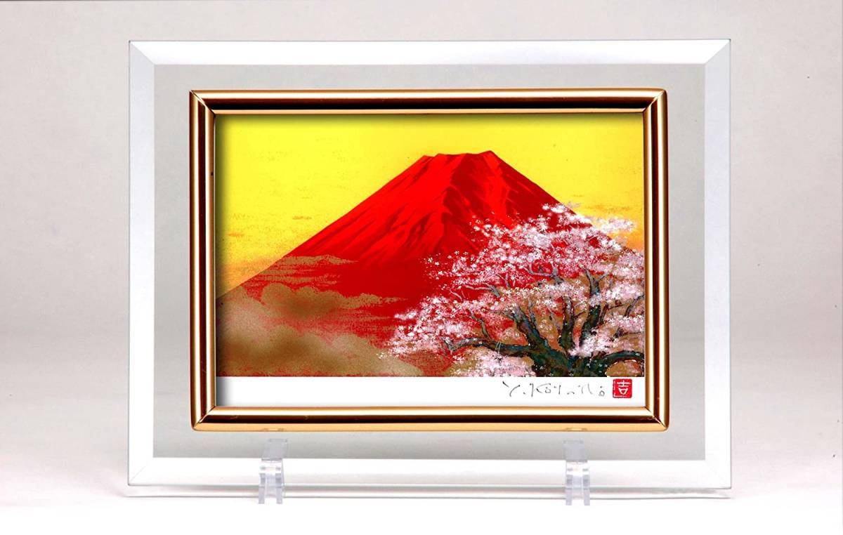 Bonne chance Fleur de cerisier Fuji rouge Mont Fuji Cadre d'art encadré Peinture intérieure Art Fleur de cerisier Fuji rouge Améliorer la chance Feng Shui Argent Chance Porte-bonheur Nouveau luxe, ouvrages d'art, peinture, autres