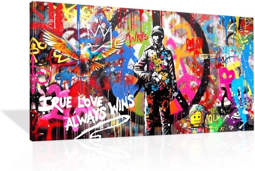 [Reproducción] Panel de arte Banksy Lienzo para colgar en la pared Pintura en lienzo Interior Nueva imagen Arte moderno Pintura con marco de madera Aprox. 40x20cm, Obra de arte, Cuadro, otros