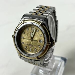 【 実働 】 SEIKO セイコー ALBA アルバ 回転ベゼル 金文字盤 Y102-6120 デイト 腕時計 ウォッチ メンズ コンビ クォーツ 稼動品