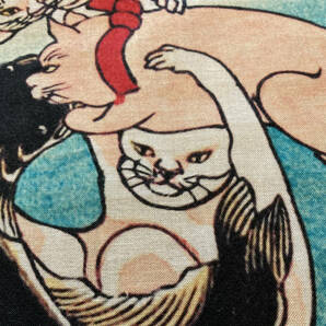 歌川国芳　手ぬぐい 猫の当て字 なまず 浮世絵　サイズは約87cm 35cm