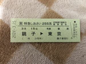 JR East Japan .. station 255 series Special sudden .... fixed period . line last day get into car memory hard ticket 2023.3.15