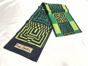 #[YS-1] condition excellent # Pierre Cardin scarf # long geometrical pattern green green series silk 100% 118cm×12.5cm [ including in a package possibility commodity ]#D