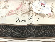 ■【YS-1】 状態良好 ■ ニナリッチ NINARICCI スカーフ ■ 花柄 シルク100% ブラウン系 × ベージュ系 78.5cm×78.5cm 【同梱可能商品】D_画像2