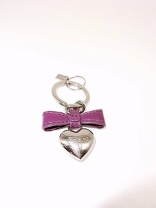 #[YS-1] COACH Coach key ring # ribbon & Heart charm attaching silver group × purple series total length approximately 8cm # stamp have [ including in a package possibility commodity ]J