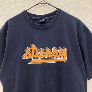 STUSSY 90s ステューシー プリント Tシャツ ネイビー size M 古着 78476