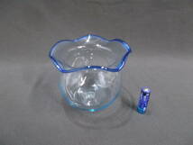 ◆古いガラス金魚鉢-小◆ブルー縁吹きガラス◆アンティーク_画像1