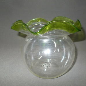 ◆古いガラス金魚鉢-中◆グリーンフリル縁吹きガラス◆アンティークの画像4