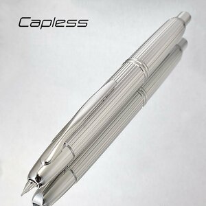 ◆●ノック式万年筆【PILOT/パイロット】Capless /キャップレス ストライプ 18金 M 中字 ロジウム仕上げ シャッター機構 新品未使用/K306M