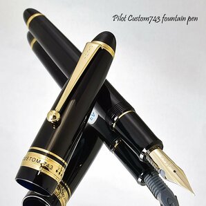 ◆●【PILOT/パイロット】Custom カスタム743 万年筆 ブラック×ゴールド 14金 フォルカン プッシュ式コンバーター内蔵 新品 1円～/K305FAの画像1