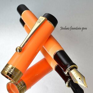 ◆●美工筆万年筆【JINHAO/金豪】100 オレンジブラックGT アクリル軸 太軸 両用式 滑らかな書き味 カリグラフィー 新品 1円～ /JH39美工