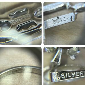 【☆T0313】SILVER silver シルバー 刻印 水晶 パール? 真珠? ネックレス タイピン リング 指輪 トップ カフス イヤリング他 約376.8gの画像9
