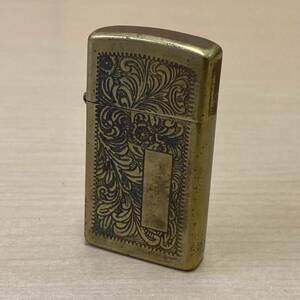 【TM0305⑭】 Zippo ジッポ 草花柄 ゴールドカラー オイルライター 着火未確認 火花のみ確認 喫煙具 喫煙グッズ コレクション