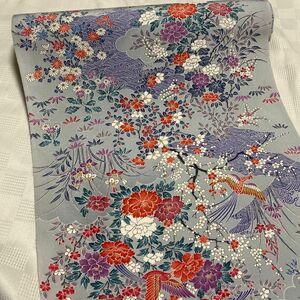 着物生地　反物　リメイク　ハンドメイド　花鳥模様　手書き