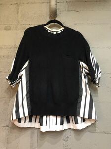  sacai サカイ コットン ニット プルオーバー 20-05037 BLACK × WHITE size2 タグ付