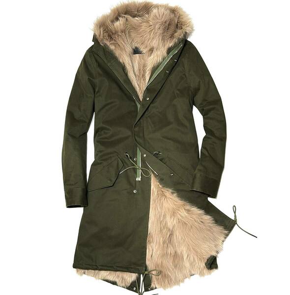 LEON掲載 定価30万 junhashimoto CU09 FOX FUR STRETCH MODS COAT 6 カーキ ジュンハシモト フォックスファーモッズコート wjk akm