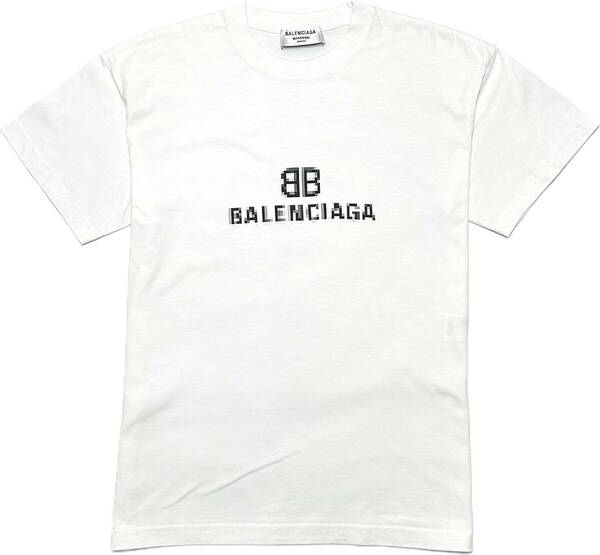 国内正規品 定価9.2万 BALENCIAGA モザイクピクセルドットプリントTシャツ M ホワイト 男女兼用 バレンシアガ