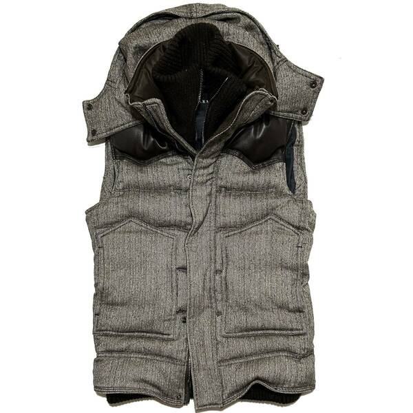 定価10万 AKM CASHMERE TWEED×LAMB HOODED DOWN VEST Sサイズ 茶 カシミアツイードフードダウンベスト ジュンハシモト