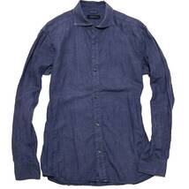 定価2.6万 junhashimoto FRENCH LINEN HORIZONTAL SHIRTS 5 ネイビー ジュンハシモト フレンチリネンホリゾンタルシャツ akm wjk 1piu_画像1