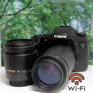 ☆wi-fi SD付でスマホに転送OK♪超高画質で動画も撮れる!!Canon EOS 7Dダブルレンズ♪カメラバッグ付きで保管と持ち運びラクラク☆の画像1