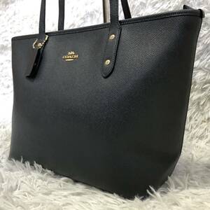 1円 極美品COACH コーチ シティ トートバッグ ビジネスバッグ メンズ レザー ダークネイビー 肩掛け ロゴ金具 A4 PC収納可