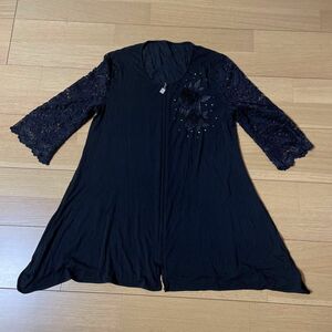 伊太利屋5~7分レ－ス袖前チャック7号チェニック丈黒 お買い得 ¥5980