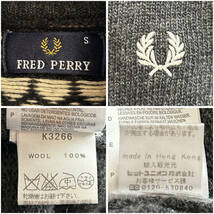 ★正規 FRED PERRY フレッドペリー ロゴ刺繍 ノルディック柄 フルジップ ウール ニット カーディガン メンズ S_画像3