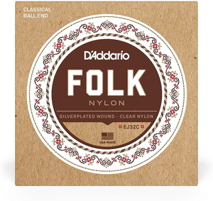 D'Addario ダダリオ ボールエンドナイロン弦 Folk Nylon EJ32C Silver Wound/Ball End Clear Trebles 【国内正規品】