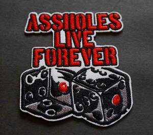  《２サイコロALF》新品『ASSHOLES LIVE FOREVER』 「サイコロ」dice刺繍ワッペン■ミリタリー オートバイ 二輪車 ■リメイク■衣服DIY■