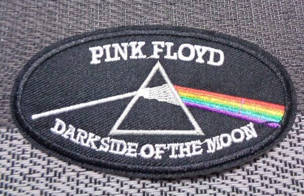 黒楕円PF虹《激熱》ピンク・フロイド PINK FLOYD 　イングランド　ロックバンド　UK刺繍ワッペン◆レインボー　ムービー　音楽ミュージック