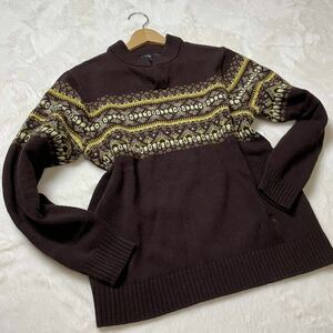【美品】Burberry London バーバリーロンドン 編み込み ウール ニット セーター カシミヤ混 ノルディック ホースロゴ 刺繍 Mサイズ