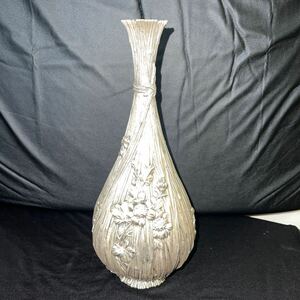 杉浦行宗作　銀900 花瓶　銀製 冬ごもり　金細工　1725g 