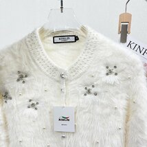 絶賛ヨーロッパ製※定価5万◆ブルガリア発※RISELIN 高級ミンク/カシミヤ混・カーディガン ふわふわ パール ニット 華やか かわいい L/48_画像4