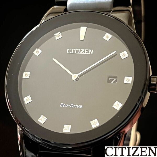 【CITIZEN】展示品特価/シチズン/メンズ腕時計/お洒落/ダイヤモンド/高級/男性用/プレゼントに/ブラック.黒色/激レア