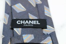 シャネル シルク 小紋柄 総柄 伊製生地 高級 イタリア製 ブランド ネクタイ メンズ ネイビー CHANEL_画像4