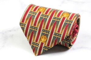 ヴェルサーチ シルク メデューサ柄 パネル柄 ブランド ネクタイ メンズ ワインレッド 良品 VERSACE