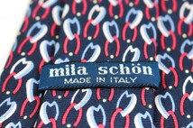 ミラショーン シルク ロゴ 小紋柄 ドット パネル柄 イタリア製 ブランド ネクタイ メンズ ネイビー 良品 mila schon_画像4