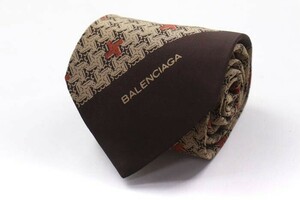 バレンシアガ シルク 手裏剣柄 チェック柄 総柄 イタリア製 ブランド ネクタイ メンズ ブラウン BALENCIAGA