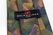 バレンシアガ シルク チェック柄 幾何柄 西陣 日本製 ブランド ネクタイ メンズ ネイビー 良品 BALENCIAGA_画像4